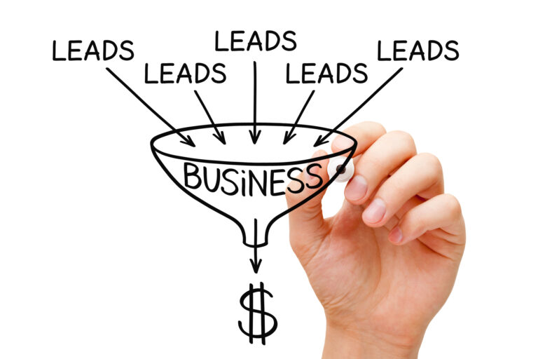 Sales Funnels -- Hand sketching Lead generation business sales funnel concept with marker on transparent wipe board.